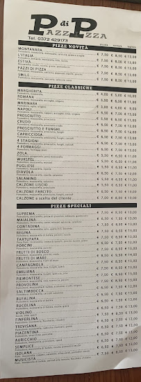 Menu du Pazzi di Pizza à Castelverde