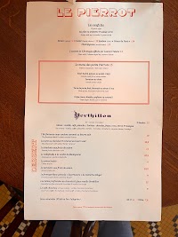Menu / carte de Cafe Le Pierrot à Paris