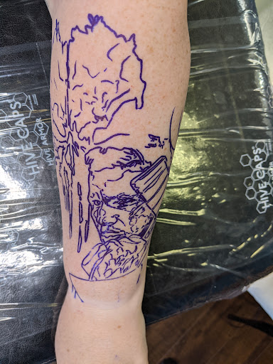 Explore flower tattoo sleeve ideas, creative tattoo ideas in Leesville, available at Integrity Tattoo