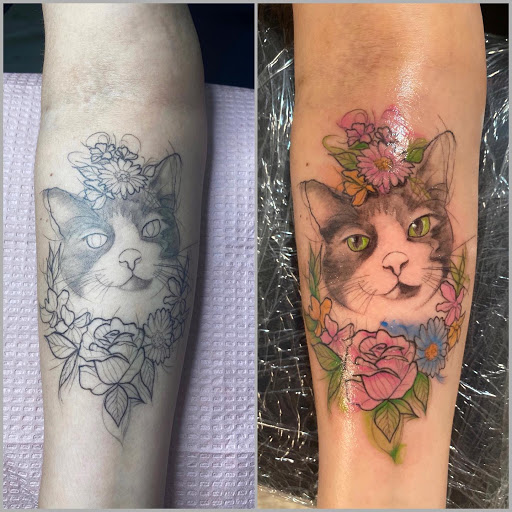 Explore love hate tattoo ideas, creative tattoo ideas in College Station, available at Sacred Sisters Tattoo Studio