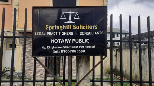 Springhill Solicitors & Notary public, 13 Bekweri Wosu St, D-line, Port Harcourt, Nigeria, Notary Public, state Rivers