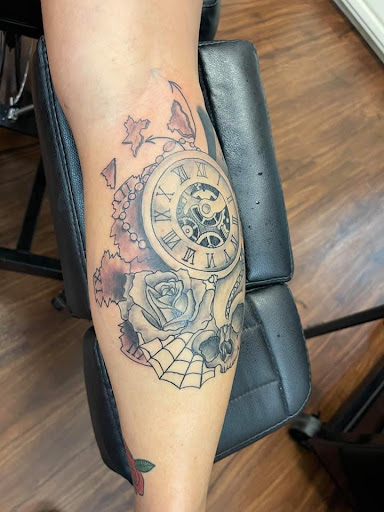 Explore leg sleeve tattoo ideas for guys, creative tattoo ideas in Pineville, available at Epic Ink Studio