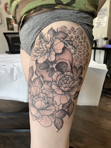 Explore black and grey half sleeve tattoo ideas, creative tattoo ideas in Mohnton, available at Safe Haven Tattoo