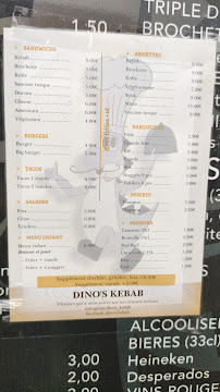 DINO'S KEBAB à Grostenquin carte
