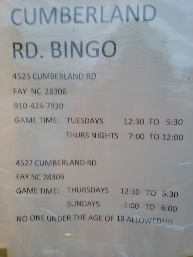 Cumberland Road Bingo
