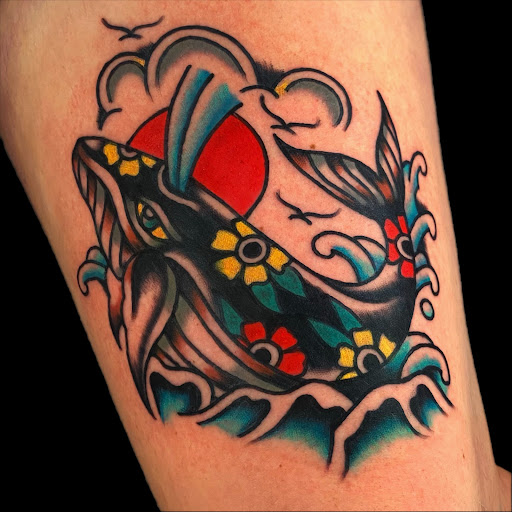 Explore tattoo sleeve skull ideas, creative tattoo ideas in Johnson City, available at Gold Cross Tattoo Co.