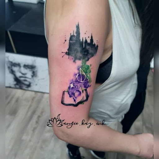 Explore black and grey realism tattoo ideas, creative tattoo ideas in Casper, available at Luna & Lotus Amethyst Ink Angie Kay