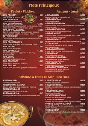 menu du restaurants RESTAURANT INDIAN PAVILION à Rueil-Malmaison
