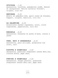 Carte du Pizzeria Le Mura à Viterbo