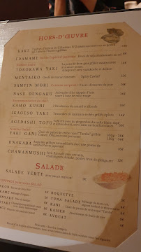 Takara Paris à Paris menu