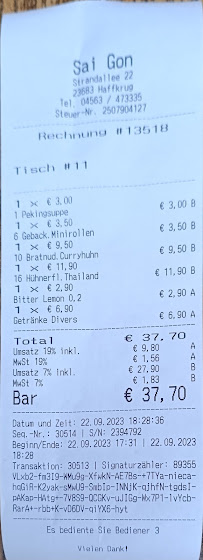 Saigon Asia-Bistro à Scharbeutz menu