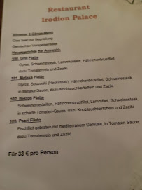 Menu du Irodion Palace à Zeulenroda-Triebes
