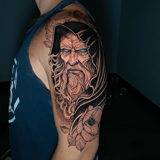 Explore 1/2 sleeve tattoo ideas, creative tattoo ideas in Rowlett, available at Sinners Tattoo Studio and Supply