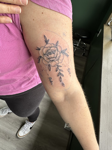 Explore purple rose tattoo ideas, creative tattoo ideas in Mount Union, available at Sage & Sigil