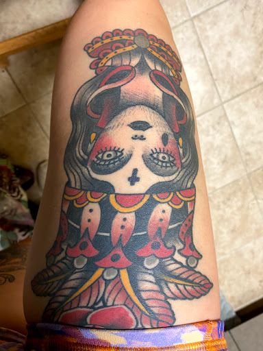 Explore hellscape sleeve tattoo ideas, creative tattoo ideas in Clarksville, available at Death Do Us Part Tattoo