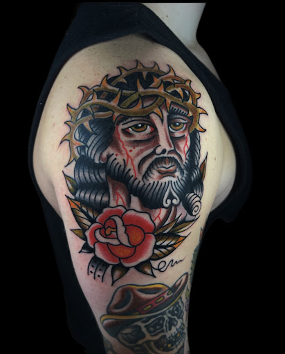 Explore tattoo ideas for elbow, creative tattoo ideas in Johnson City, available at Gold Cross Tattoo Co.