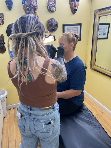 Explore patch sleeve tattoo ideas, creative tattoo ideas in Clearwater, available at Moniques Body Art