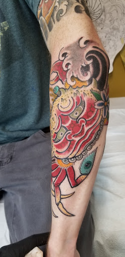 Explore black and grey half sleeve tattoo ideas, creative tattoo ideas in Charleston, available at Broken Lantern Tattoo