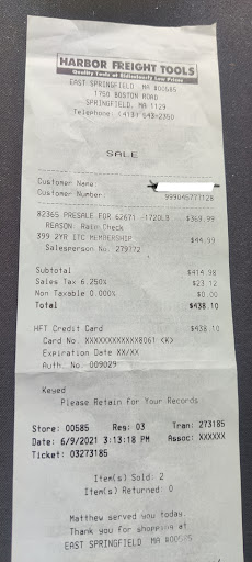 Hardware Store «Harbor Freight Tools», reviews and photos, 1750 Boston Rd, Springfield, MA 01129, USA