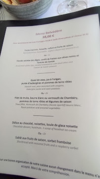 Restaurant français Le Belvédère à Entrelacs (le menu)