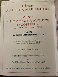 Menu / carte de Le Cerf Restaurant - Marlenheim à Marlenheim