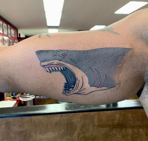 Explore guy shoulder tattoo ideas, creative tattoo ideas in Houston, available at Katy Piercing and Tattoo at Venetian