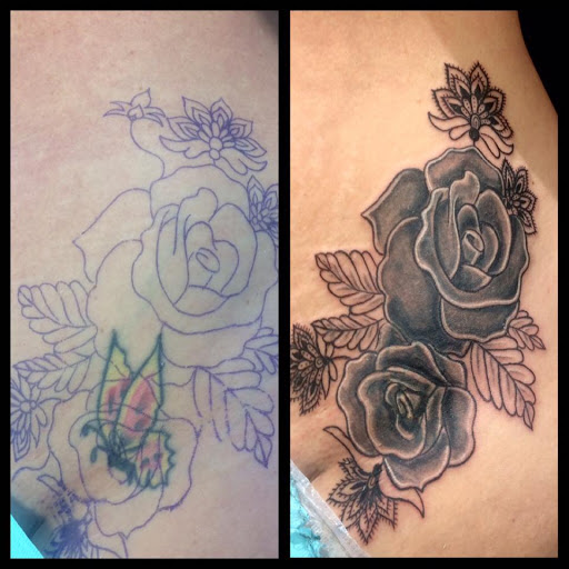 Explore hip tattoo cover up ideas, creative tattoo ideas in Poplar Bluff, available at MEink