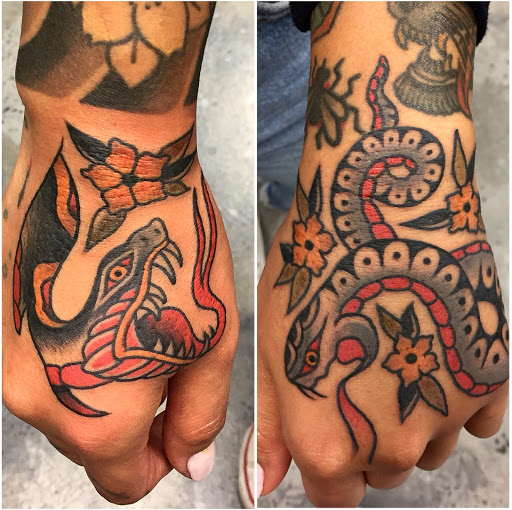 Explore lilo and stitch tattoo ideas, creative tattoo ideas in Orange, available at Black Palm Tattoo