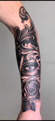 Explore inner bicep tattoo ideas, creative tattoo ideas in Clear Lake, available at Studio 65 Tattoos