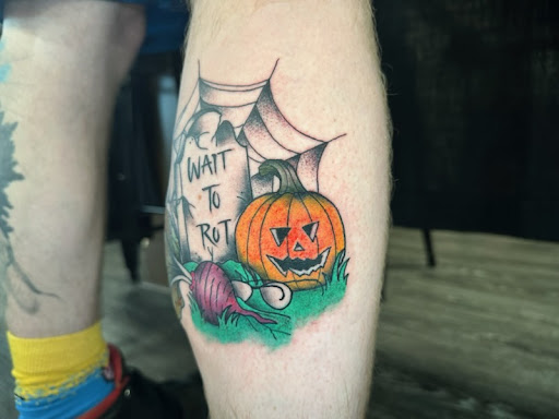 Explore knee ditch tattoo ideas, creative tattoo ideas in Rockville, available at Stone the Crow Tattoo