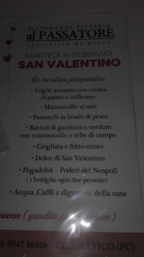 Menu / carte de Ristorante Pizzeria al Passatore à Valverde