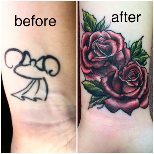 Explore leg flower tattoo ideas, creative tattoo ideas in Trenton, available at Kiss of Ink Tattoo