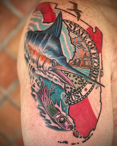 Explore lioness tattoo ideas, creative tattoo ideas in Stuart, available at Tiger Shark Tattoo Studio