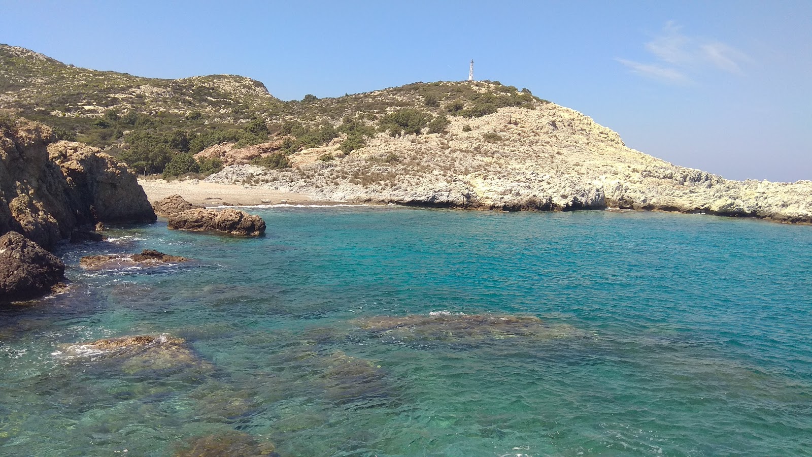 Foto van Agios Georgios met licht groen water oppervlakte