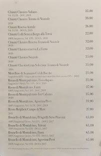 Carte du Trattoria Toscana Roma à Rome