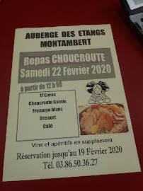 Menu / carte de L'Auberge des Etangs à Montambert