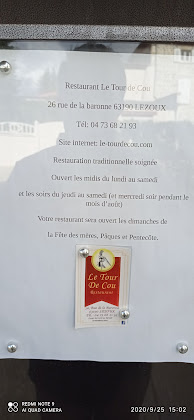 menu du Restaurant Le Tour de Cou à Lezoux
