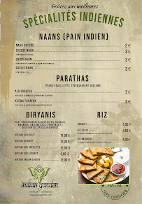 Carte du Indian Garden - Restaurant Indien Lille à Lille