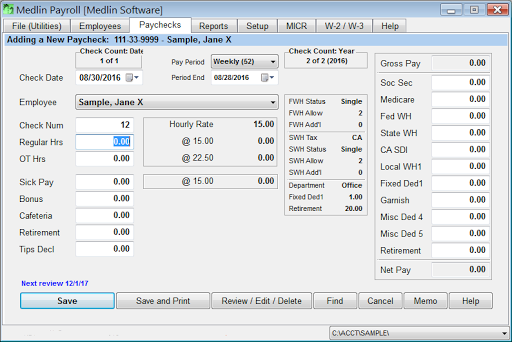 Medlin Payroll Software