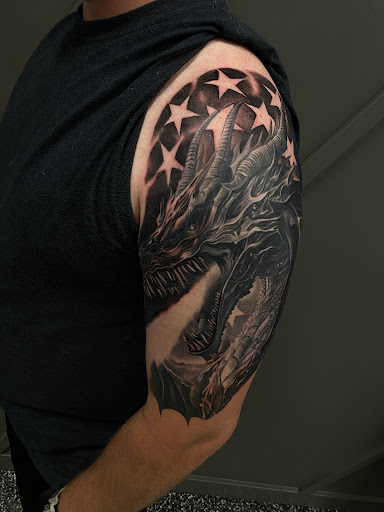 Explore mens tattoo sleeve ideas black and grey, creative tattoo ideas in Oklahoma City, available at Oklahoma Tattoo Collective