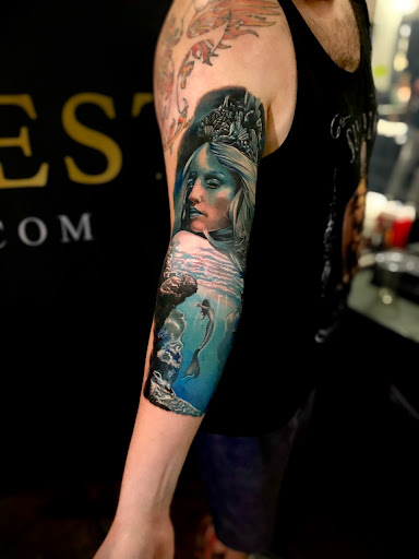 Explore upper sleeve tattoo ideas, creative tattoo ideas in Redlands, available at Poch