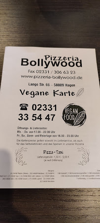 Menu / carte de Pizzeria Bollywood à Hagen