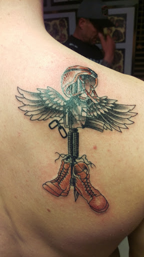 Explore skiing tattoo ideas, creative tattoo ideas in Valley Springs, available at Sacred Skin Tattoo