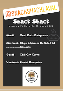 Snack Shack à Laval menu