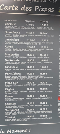 Carte du Pizza Sun à Argelès-sur-Mer