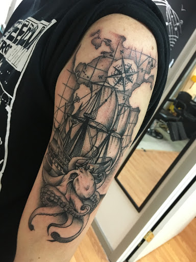 Explore biblical hellscape sleeve tattoo ideas, creative tattoo ideas in Farmington, available at TATTOO 13 & Laser Tattoo Removal