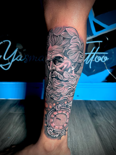 Explore leg tattoo cover up ideas for men, creative tattoo ideas in Tampa, available at Emphasis Tattoo