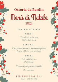 Menu / carte de Osteria da Bardin à Val Graveglia