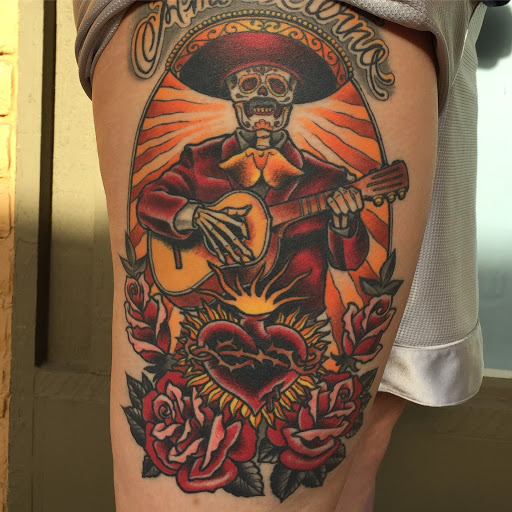 Explore tattoo ideas for father and daughter, creative tattoo ideas in Orange, available at Black Palm Tattoo