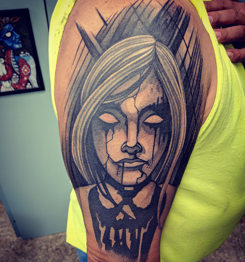 Explore dog tattoo ideas, creative tattoo ideas in Green Bay, available at Endless Expansion Custom Tattoo LLC & Alyssa Marie Paramedical & Areola Tattoos